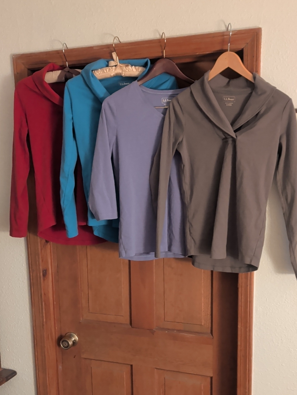 L.L. Bean Women's BUNDLE 3 Long Sleeve Shawl Collar Top & Purple 1/2 Length